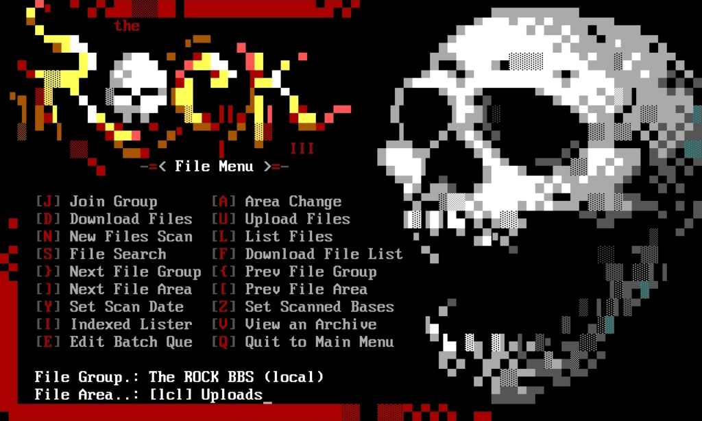 The ROCK File Menu ANSI screen