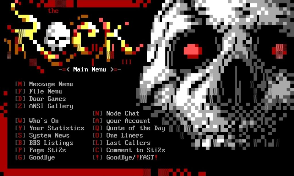 The ROCK Main Menu ANSI screen